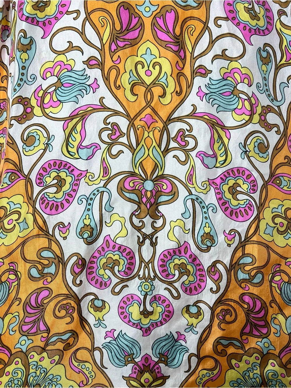 Vintage 1970s 100% Silk Long Paisley Floral Scarf Wrap Orange Boho Festival 🧡